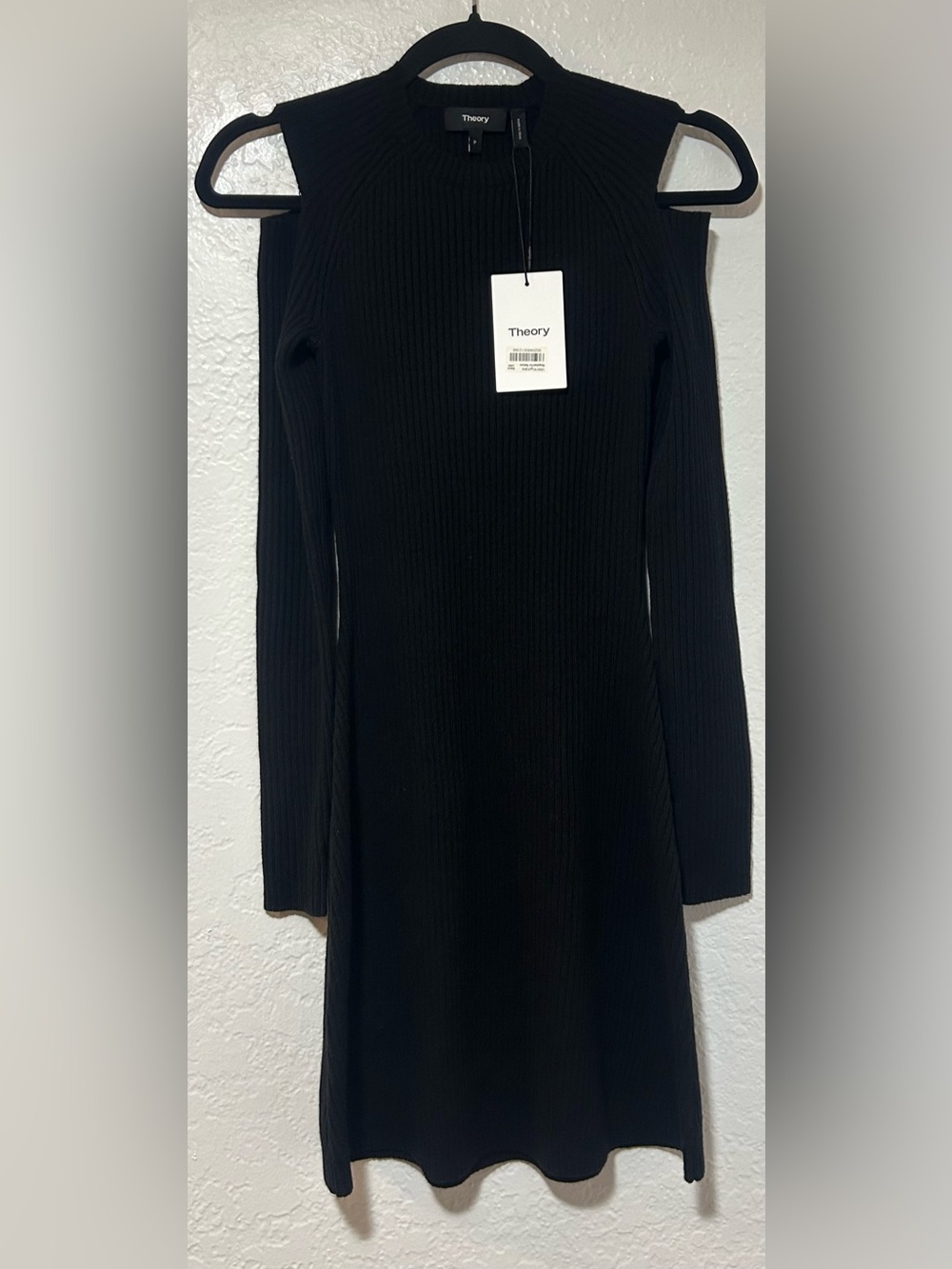 NWT Theory Black Ribbed Cold-Shoulder Sweater Dress 94% Wool